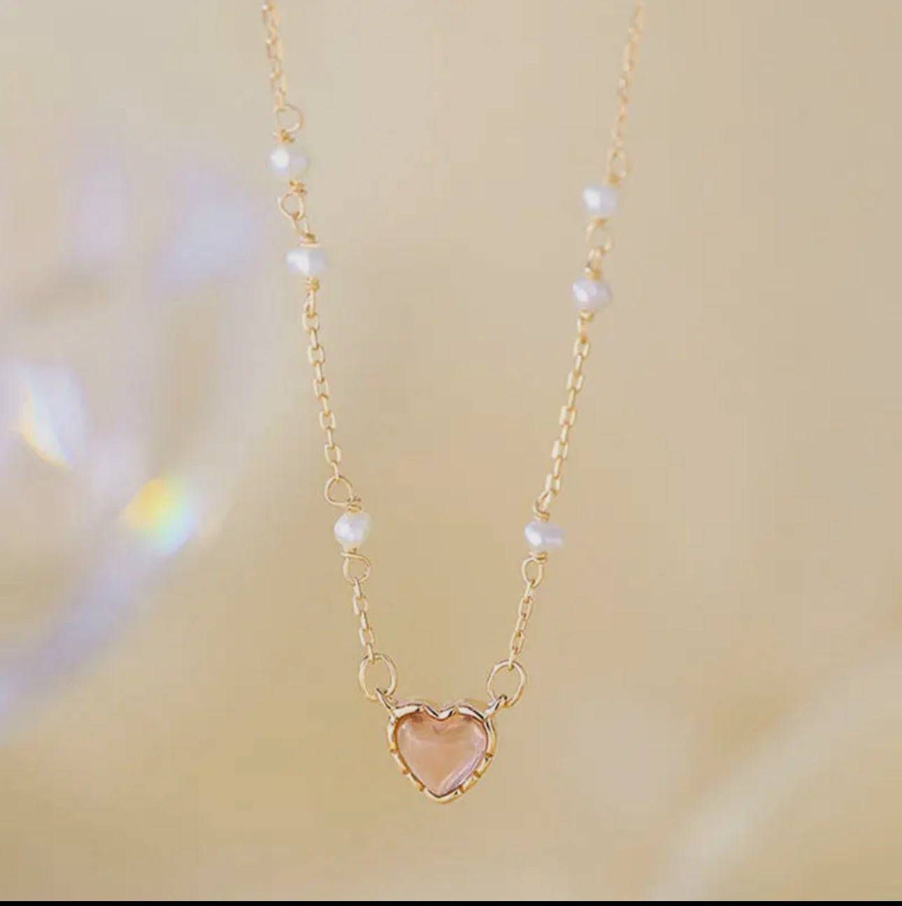Dainty Pearl Heart Necklace