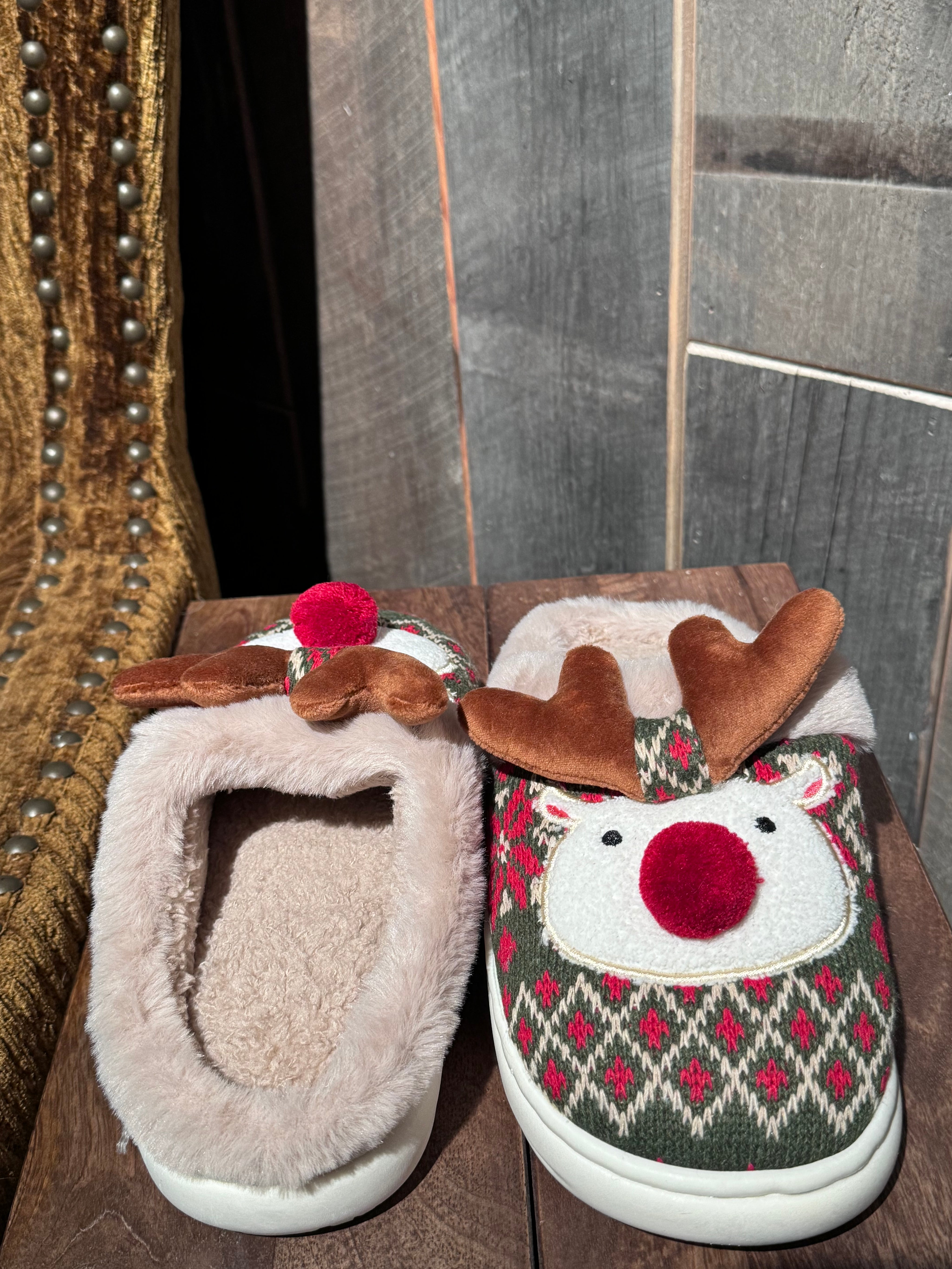 Plush Reindeer Slippers