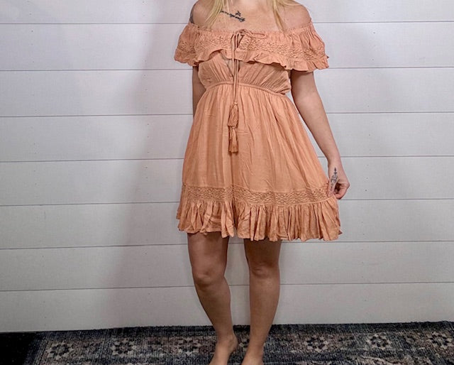 Salmon Ruffled Mini Dress